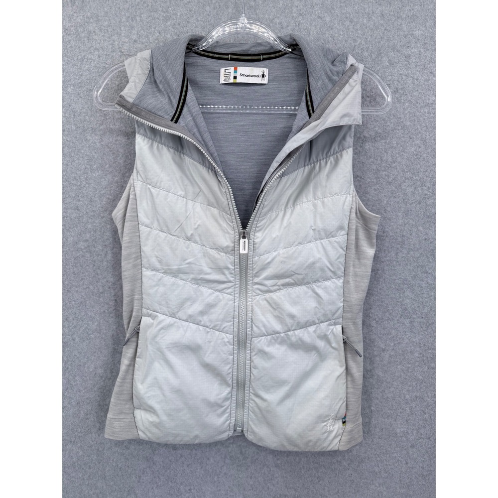 Smartwool Puffer Vest Womens Small Gray Insulated Hooded Full Zip SW014072